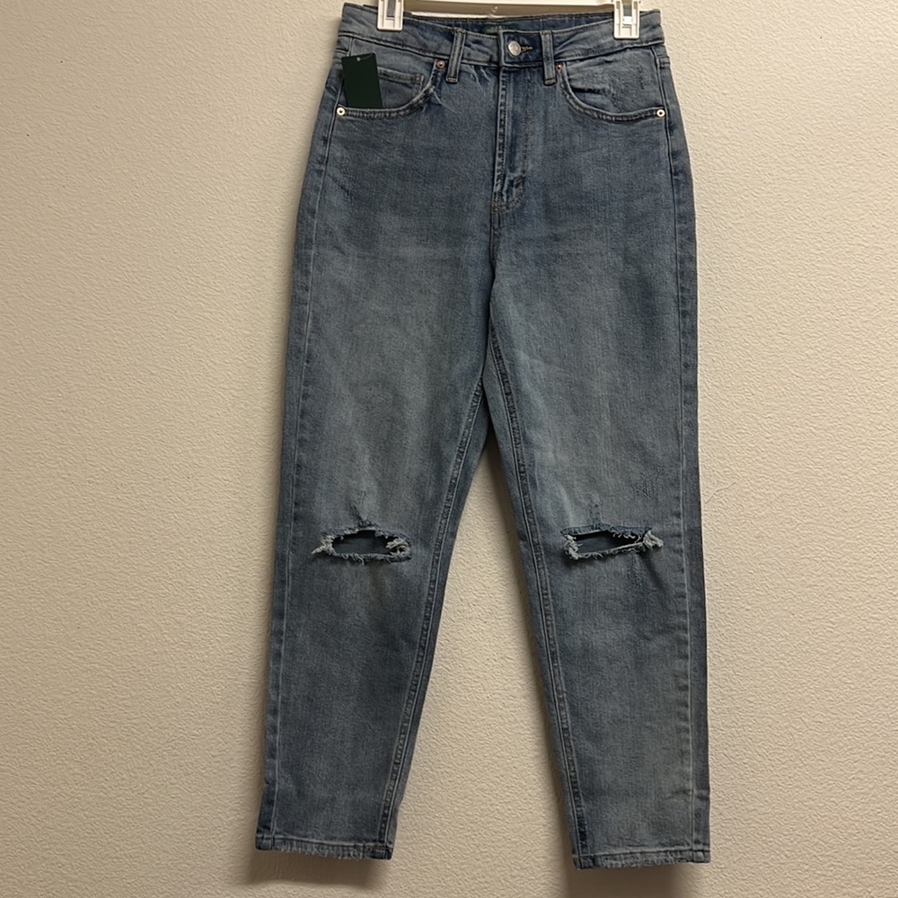 wild fable Distressed High-Rise Mom Jeans in Mid Blue - Picture 2 of 14